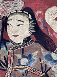 A Chinese embroidered 'Eight Immortals' silk panel, 19th C.