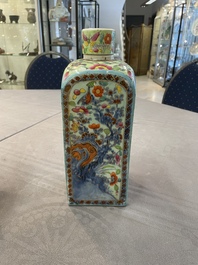 A pair of Chinese blue and white square flasks with European overdecoration, Kangxi