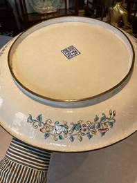 A Chinese Canton enamel plaque and large dish, Qianlong mark, 19th C.