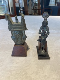 A varied collection of five bronze figures and utensils, Egypt, 3rd/1st C. B.C.