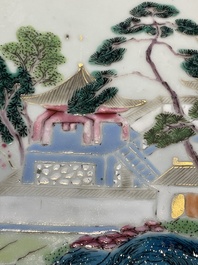 Three Chinese famille rose 'river landscape' dishes, Qianlong