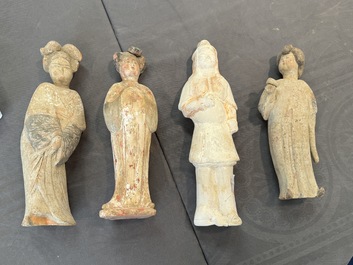 Five various Chinese painted terracotta figures, Tang