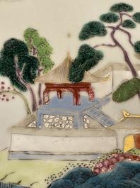 Three Chinese famille rose 'river landscape' dishes, Qianlong