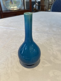 Three Chinese turquoise-glazed vases and a turquoise and aubergine-glazed Buddhist lion, Kangxi