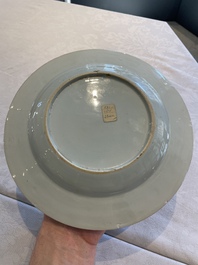 Two sets of six Chinese famille rose plates with peonies, Yongzheng/Qianlong