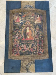 A thangka depicting Bhaisajyaguru, Tibet, 15/16th C.
