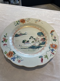 Three Chinese famille rose 'river landscape' dishes, Qianlong