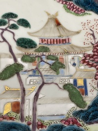 Three Chinese famille rose 'river landscape' dishes, Qianlong