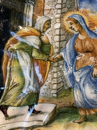An Italian maiolica 'Istoriato' crespina with The Visitation of Mary to Elizabeth, workshop of Maestro Domenego, Venice, ca. 1570
