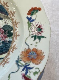 Three Chinese famille rose 'river landscape' dishes, Qianlong