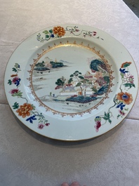A pair of Chinese famille rose 'river landscape' dishes, Qianlong