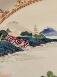 Three Chinese famille rose 'river landscape' dishes, Qianlong