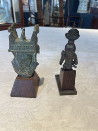 A varied collection of five bronze figures and utensils, Egypt, 3rd/1st C. B.C.