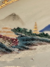 Three Chinese famille rose 'river landscape' dishes, Qianlong
