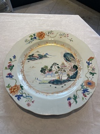 Three Chinese famille rose 'river landscape' dishes, Qianlong