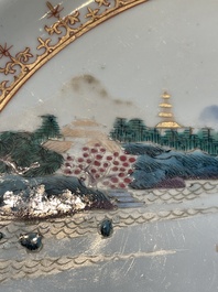 A pair of Chinese famille rose 'river landscape' dishes, Qianlong