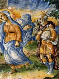 An Italian maiolica 'Istoriato' crespina with The Visitation of Mary to Elizabeth, workshop of Maestro Domenego, Venice, ca. 1570
