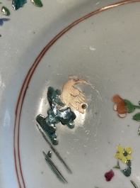 A Chinese famille rose dish, two plates and a Dutch-decorated plate, Qianlong