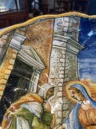 An Italian maiolica 'Istoriato' crespina with The Visitation of Mary to Elizabeth, workshop of Maestro Domenego, Venice, ca. 1570