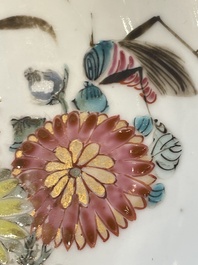A Chinese famille rose dish, two plates and a Dutch-decorated plate, Qianlong
