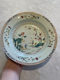 A Chinese famille rose dish, two plates and a Dutch-decorated plate, Qianlong
