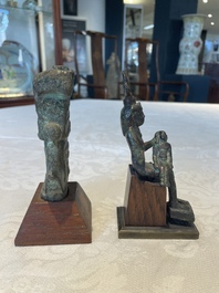 A varied collection of five bronze figures and utensils, Egypt, 3rd/1st C. B.C.
