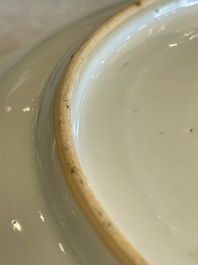 A Chinese famille rose dish, two plates and a Dutch-decorated plate, Qianlong