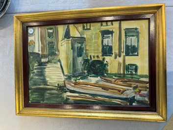 Sadji (Sha Qi, Sha Yinnian) (1914-2005): 'Canal view of Bruges', watercolour on paper, dated 14 April 1946