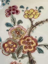 A Chinese famille rose dish, two plates and a Dutch-decorated plate, Qianlong