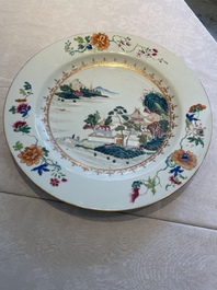 A pair of Chinese famille rose 'river landscape' dishes, Qianlong