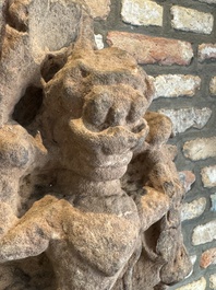 An architectural red sandstone fragment with a divinity, India, 13th C.