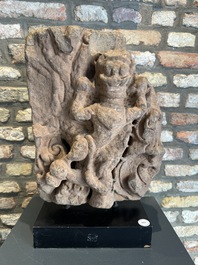 An architectural red sandstone fragment with a divinity, India, 13th C.