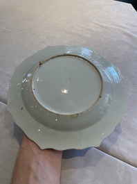 Two sets of six Chinese famille rose plates with peonies, Yongzheng/Qianlong