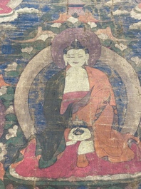 A thangka depicting Bhaisajyaguru, Tibet, 15/16th C.