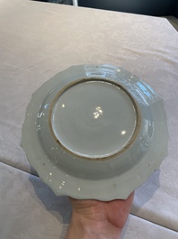 Two sets of six Chinese famille rose plates with peonies, Yongzheng/Qianlong