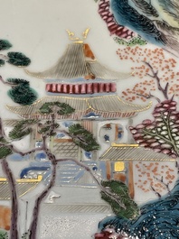 Three Chinese famille rose 'river landscape' dishes, Qianlong