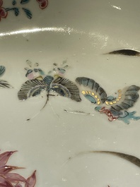 A Chinese famille rose dish, two plates and a Dutch-decorated plate, Qianlong