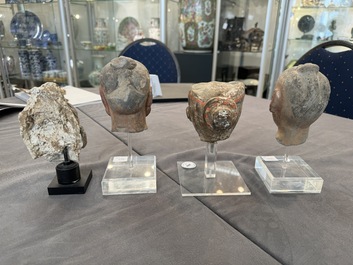 A varied collection of eight pottery, stone and stucco fragments, Asia, 2nd C. B.C. and later