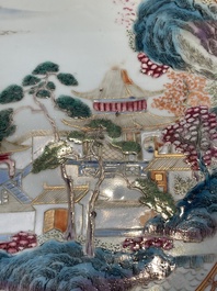 A pair of Chinese famille rose 'river landscape' dishes, Qianlong