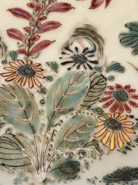 A Chinese famille rose dish, two plates and a Dutch-decorated plate, Qianlong
