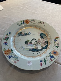 Three Chinese famille rose 'river landscape' dishes, Qianlong