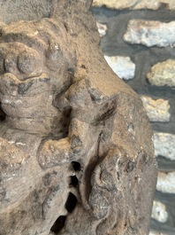 An architectural red sandstone fragment with a divinity, India, 13th C.