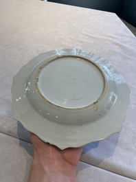 Two sets of six Chinese famille rose plates with peonies, Yongzheng/Qianlong