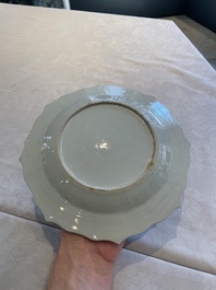 Two sets of six Chinese famille rose plates with peonies, Yongzheng/Qianlong