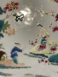 A Chinese famille rose dish, two plates and a Dutch-decorated plate, Qianlong