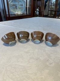 Two Chinese famille rose teapots, ten cups and nine saucers, Qianlong