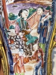A pair of Chinese Canton famille rose 'mandarin subject' vases with gilt bronze mounts, Qianlong