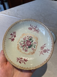 Two Chinese famille rose teapots, ten cups and nine saucers, Qianlong