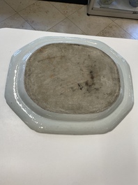 A very large Chinese famille rose octagonal dish with mandarin design, Qianlong