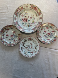 A Chinese famille rose dish and three plates, Qianlong